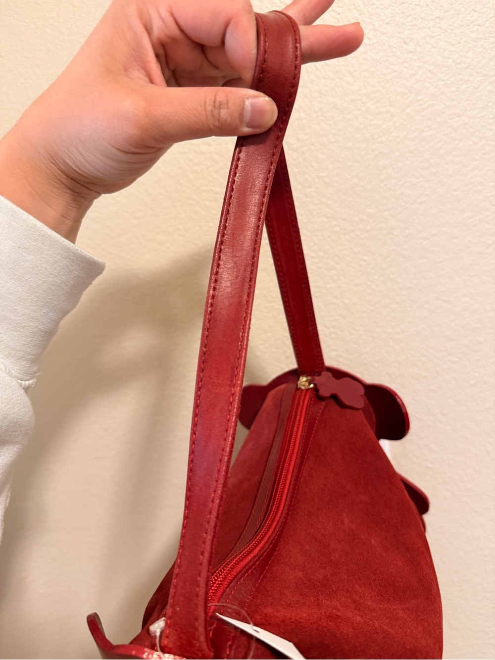 Tous Red Bear-Shaped Mini Suede Shoulder Bag - Picture 2 of 14